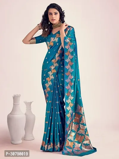 Stylish Blue Art Silk Saree with Blouse piece-thumb2