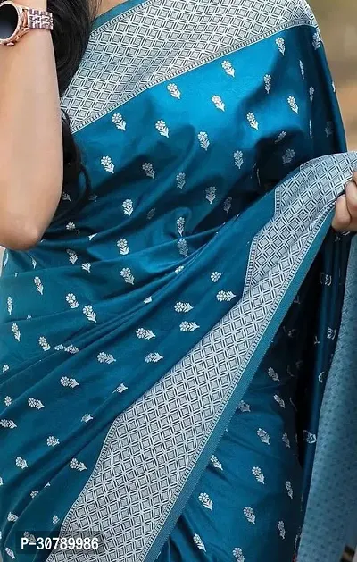 Stylish Blue Art Silk Saree with Blouse piece-thumb2