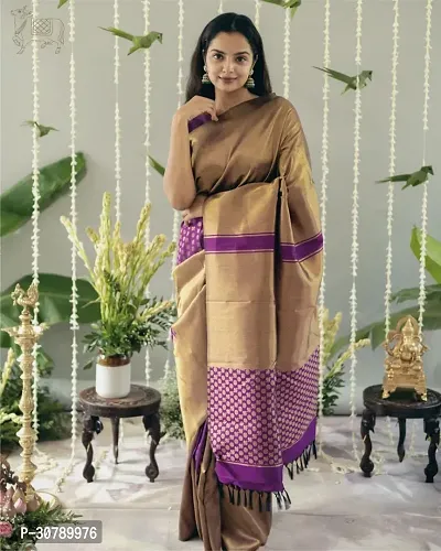 Stylish Golden Art Silk Saree with Blouse piece