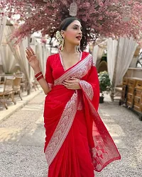 Stylish Red Art Silk Saree with Blouse piece-thumb1