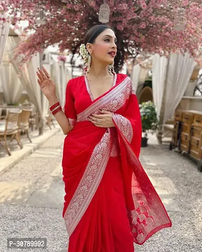 Stylish Red Art Silk Saree with Blouse piece-thumb2