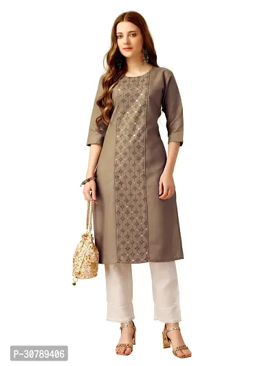 Stylish Khaki Cotton Blend Kurta Bottom Set For Women