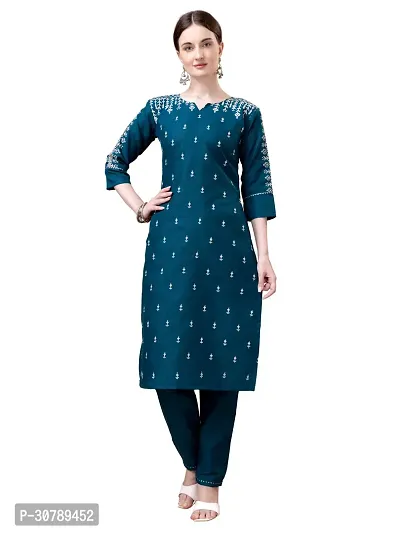 Stylish Blue Cotton Blend Kurta Bottom Set For Women