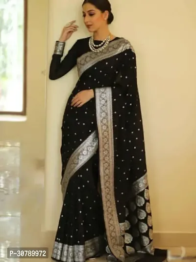 Stylish Black Art Silk Saree with Blouse piece-thumb2