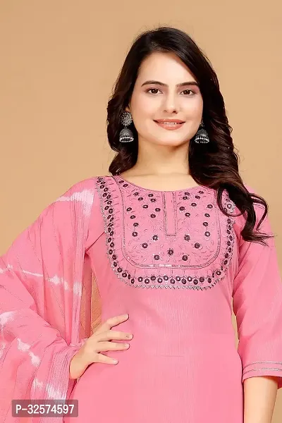 Trendy Pink Embroidered Cotton Kurta Pant Set With Dupatta For Women-thumb0