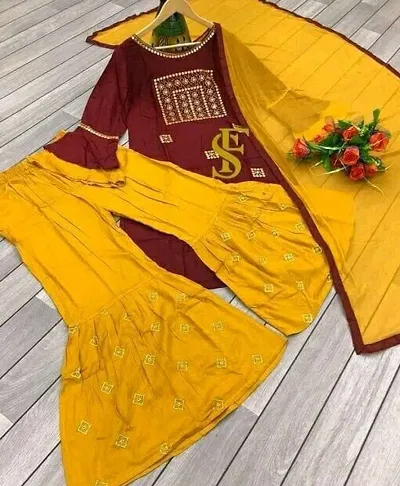 KURTI AND SARARA WITH SIFFON LESS DUPATTA SET