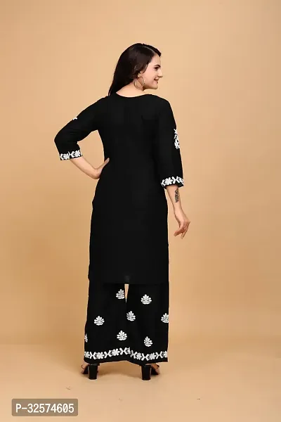 Trendy Black Embroidered Rayon Kurta Pant Set For Women-thumb2