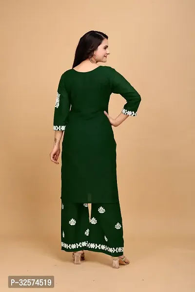 Trendy Green Embroidered Rayon Kurta Pant Set For Women-thumb2