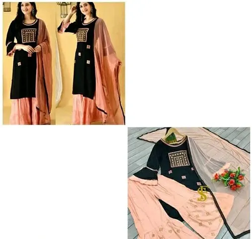 Trendy Embroidered Rayon Kurta Pant Set With Dupatta For Women