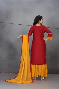 Trendy Red Embroidered Rayon Kurta Pant Set With Dupatta For Women-thumb1