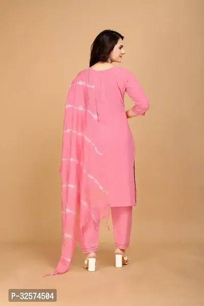 Trendy Pink Embroidered Cotton Kurta Pant Set With Dupatta For Women-thumb2