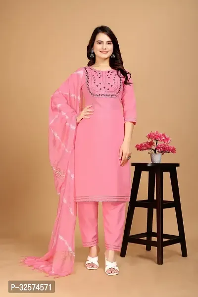 Trendy Pink Embroidered Cotton Kurta Pant Set For Women-thumb0