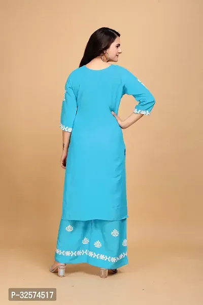 Trendy Blue Embroidered Rayon Kurta Pant Set For Women-thumb2