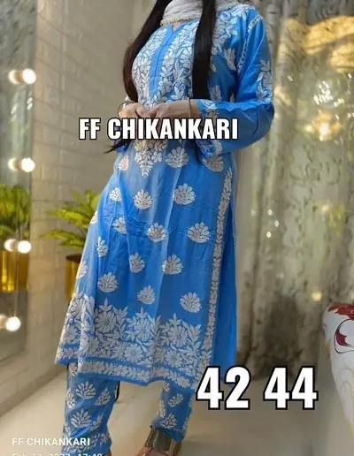 Reliable Rayon Chikankari Kurta With Bottom Set For Women