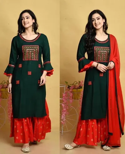 Rayon Kurta Bottom and Dupatta Set