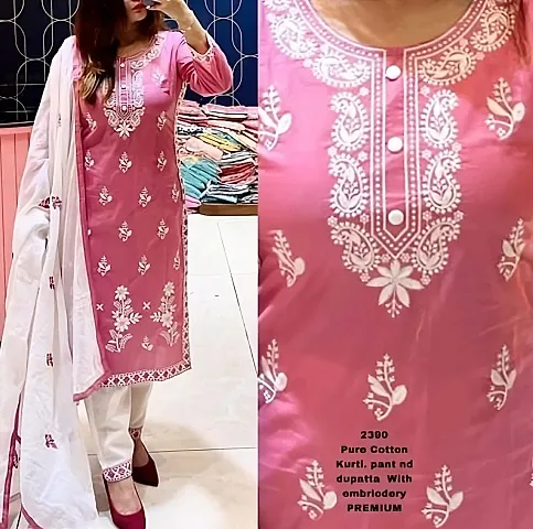 Stylish Rayon Embroidered Kurta Bottom Dupatta Set