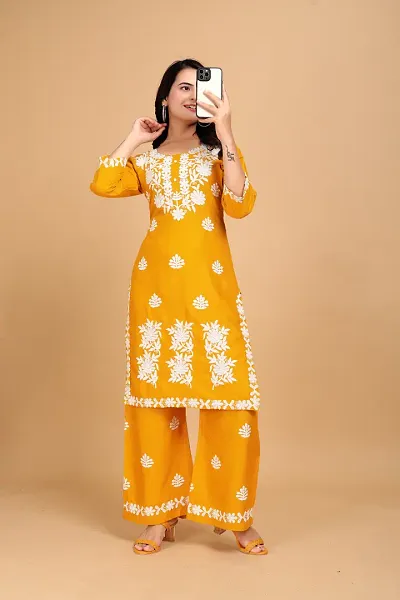 Stylish Rayon Embroidered Kurta Bottom Set