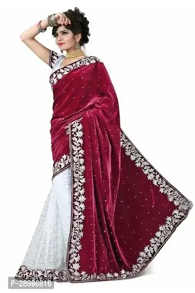 Stylish Velvet Saree with Blouse piece For Women-thumb0