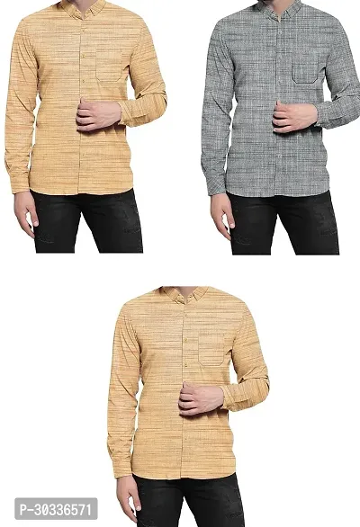 Stylish Multicoloured Khadi Cotton Casual Shirt For Men Combo Of 3