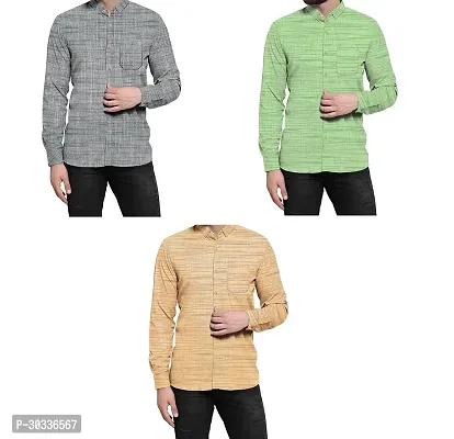 Stylish Multicoloured Khadi Cotton Casual Shirt For Men Combo Of 3-thumb0