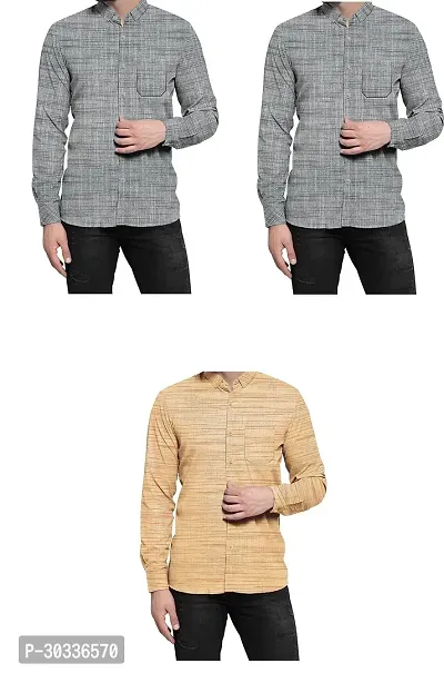 Stylish Multicoloured Khadi Cotton Casual Shirt For Men Combo Of 3-thumb0