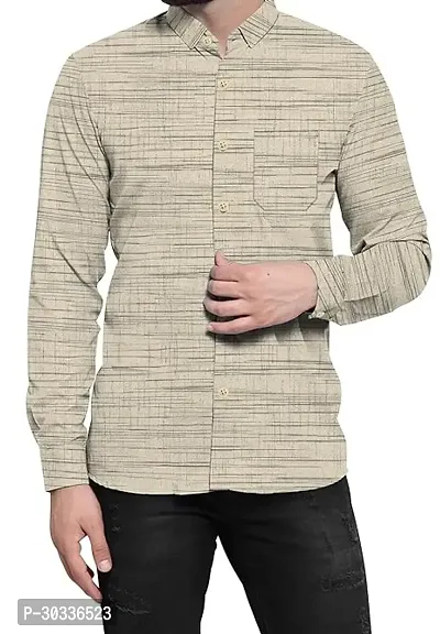 Stylish Beige Khadi Cotton Casual Shirt For Men-thumb0