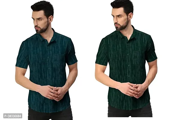 Stylish Green Khadi Cotton Casual Shirt For Men Combo Of 2