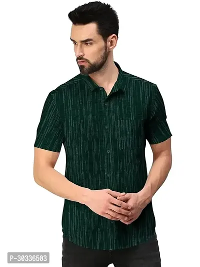 Stylish Green Khadi Cotton Casual Shirt For Men-thumb0