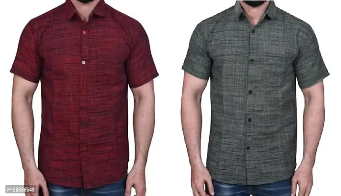 Stylish Multicoloured Khadi Cotton Casual Shirt For Men Combo Of 2