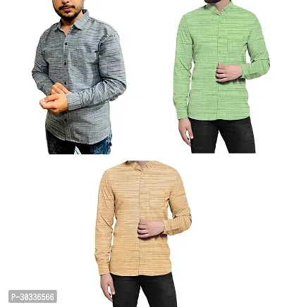 Stylish Multicoloured Khadi Cotton Casual Shirt For Men Combo Of 3-thumb0