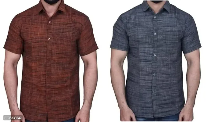 Stylish Multicoloured Khadi Cotton Casual Shirt For Men Combo Of 2-thumb0