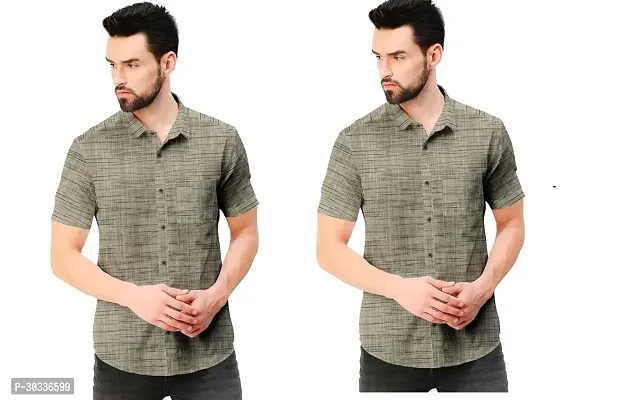 Stylish Grey Khadi Cotton Casual Shirt For Men Combo Of 2-thumb0