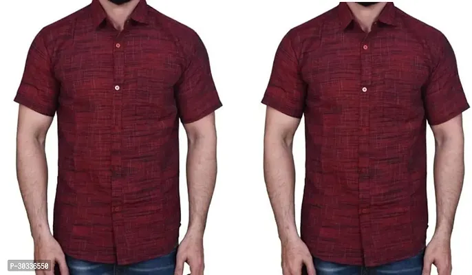 Stylish Maroon Khadi Cotton Casual Shirt For Men Combo Of 2-thumb0