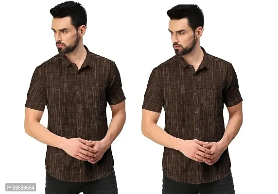 Stylish Brown Khadi Cotton Casual Shirt For Men Combo Of 2