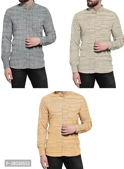 Stylish Multicoloured Khadi Cotton Casual Shirt For Men Combo Of 3-thumb0