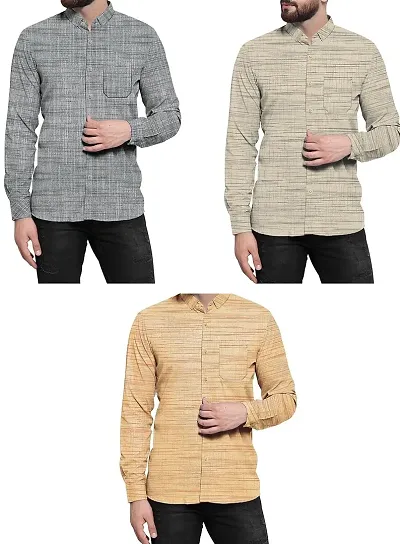 Stylish Khadi Long Sleeves Solid Shirt For Men Pack Of 3