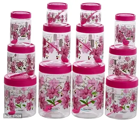 printed design container set for kitchen storage with spoons, kitchen dabba set, grocery box with diffrent capacities (SET OF 24, pink )-thumb0