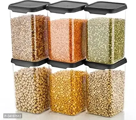 Airtight Plastic Square Container Set for Kitchen Storage - 1100ml Containers | Unbreakable  Air-Tight Design | Container  Containers Set (Black, Set of 12)-thumb0