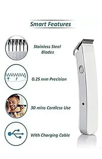 Trendy Styler Trimmer NS-216 Rechargeable Cordless Men Trimmer Shaver Machine for Beard  Hair Styling For Men With 3 Clips (White)-thumb1