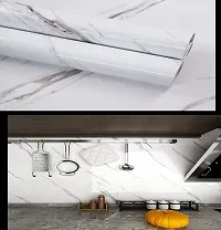 White Marble Wallpaper Oil Proof Waterproof Floor Tiles Stickers Waterproof Large Wall Paper for Home and Kitchen Decor (White Marble) (200 X 60) CM-thumb1