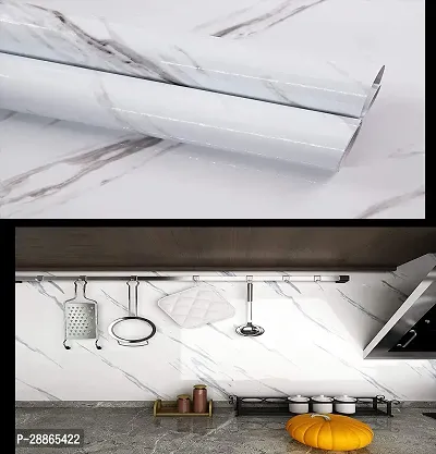 White Marble Wallpaper Oil Proof Waterproof Floor Tiles Stickers Waterproof Large Wall Paper for Home and Kitchen Decor (White Marble) (200 X 60) CM-thumb2