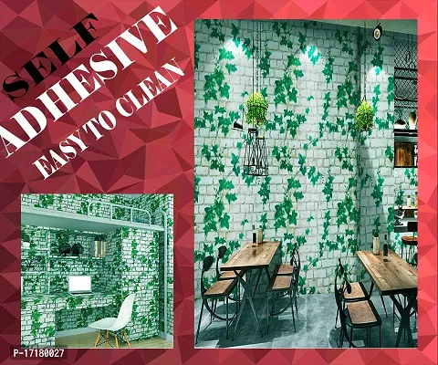 Self adhesive wallpaper sticker brick leaf pattern for wall decoration(300 x 45 cm)-thumb0