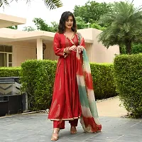 Stylish Red Rayon Kurta, Bottom and Dupatta Set For Women-thumb1