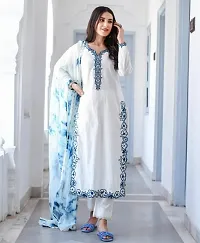 Stylish White Rayon Kurta, Bottom and Dupatta Set For Women-thumb2