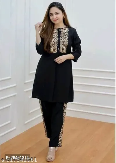 Stylish Black Pure Cotton Kurta Bottom Set For Women-thumb0