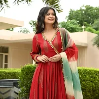 Stylish Red Rayon Kurta, Bottom and Dupatta Set For Women-thumb4