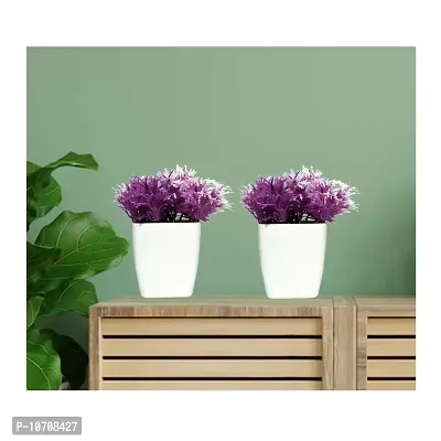 zig zag Artificial Small Flower Potted Plants with Beautiful Cute Mini Purple Bonsai for Home , Room, Office Decor Set of Two