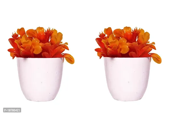 zig zag Artificial Small Flower Potted Plants with Beautiful Cute Mini Orange Bonsai for Home , Room, Office Decor Set of Two-thumb0