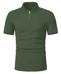 Cotton Blend Fabric Polo Neck Half Sleeves Plain T-shirt-thumb1