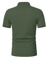 Cotton Blend Fabric Polo Neck Half Sleeves Plain T-shirt-thumb3